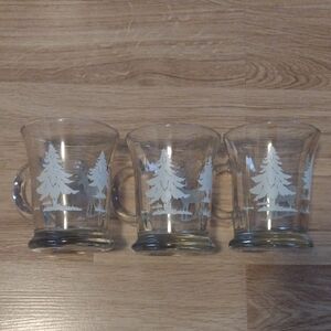 Anchor Hocking Clear Tempered 14 0Z. White Reindeer & Trees Mugs